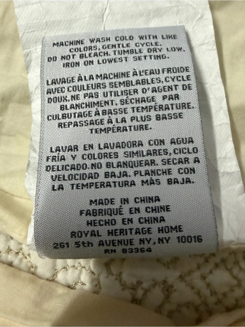 Royal Heritage Home Cream Quilted Pillow Sham Swirl Stitching 100% Cotton 20”x26